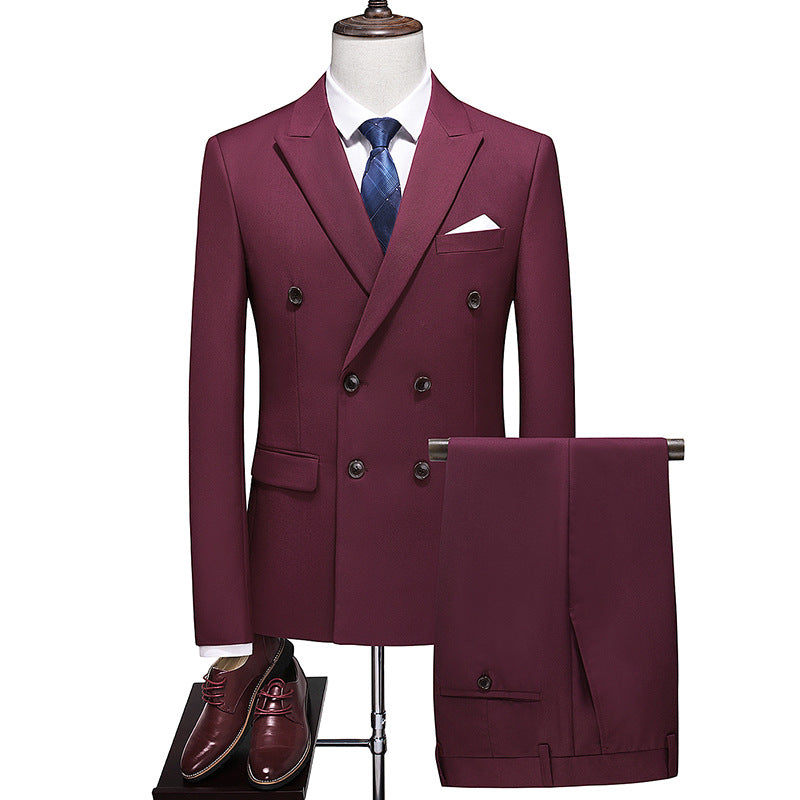 Men’s 3-Piece Double-breasted Classic Business Burgundy Suit