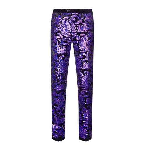 Men's Shiny Luxury Embroidery Pants Purple