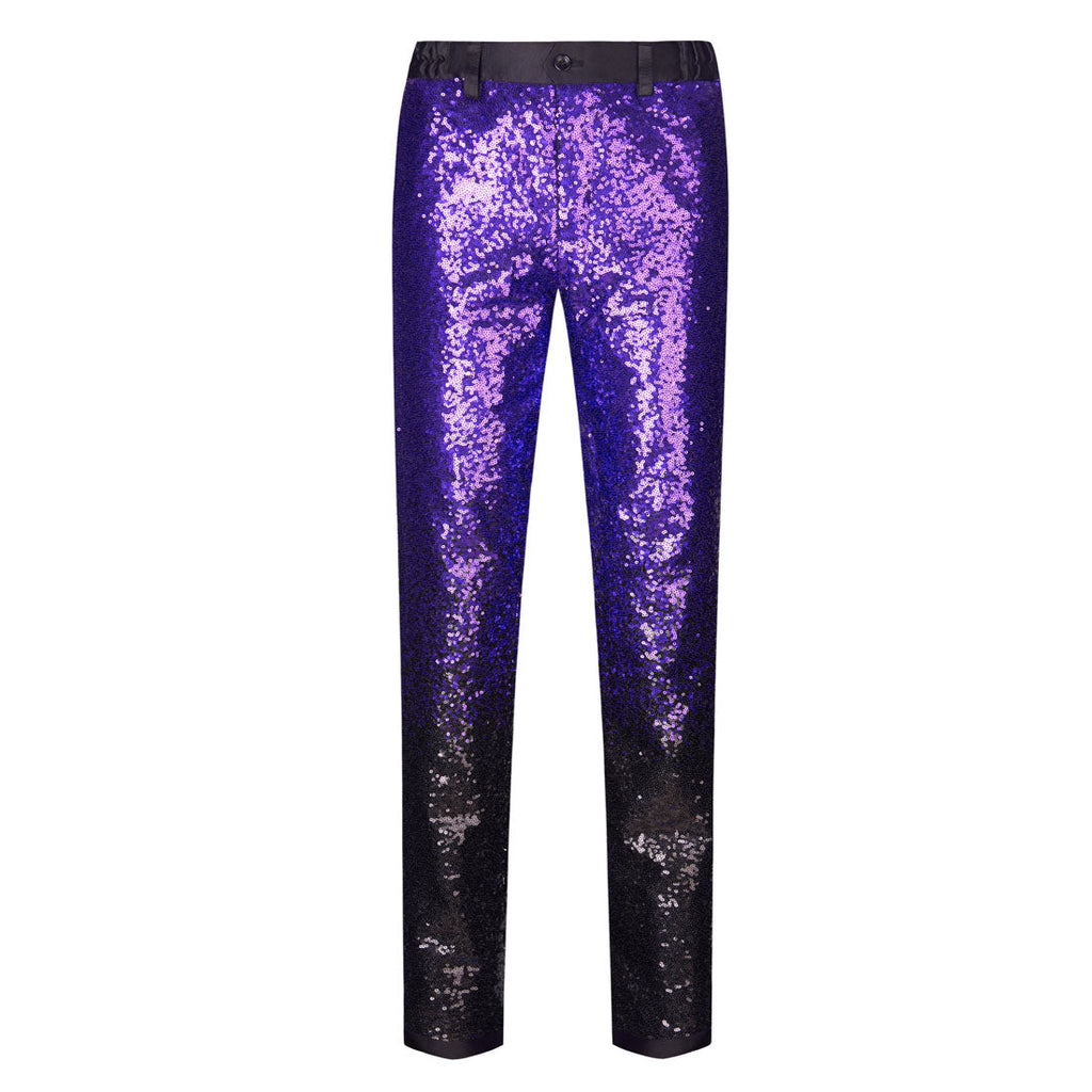 Men's Shiny Luxury Embroidery Pants Purple Black