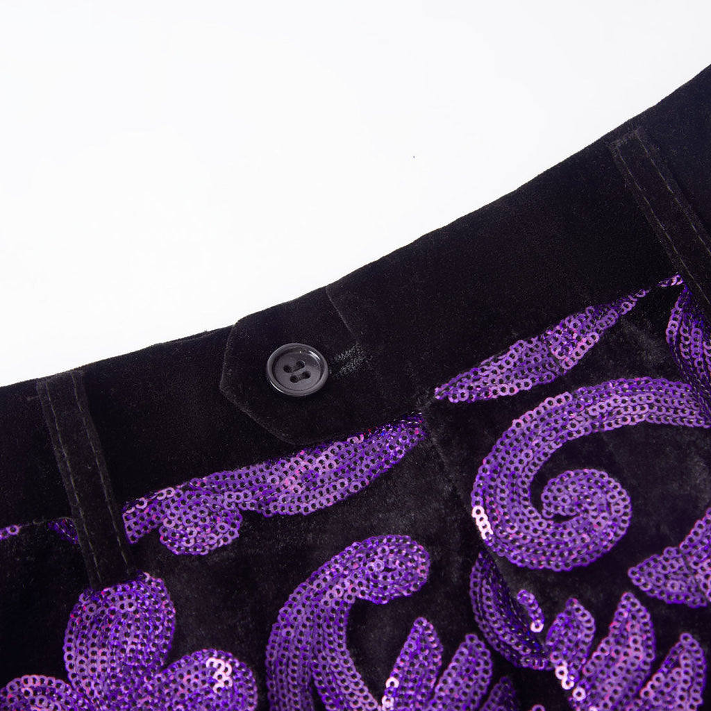 Men's Shiny Luxury Embroidery Pants Purple