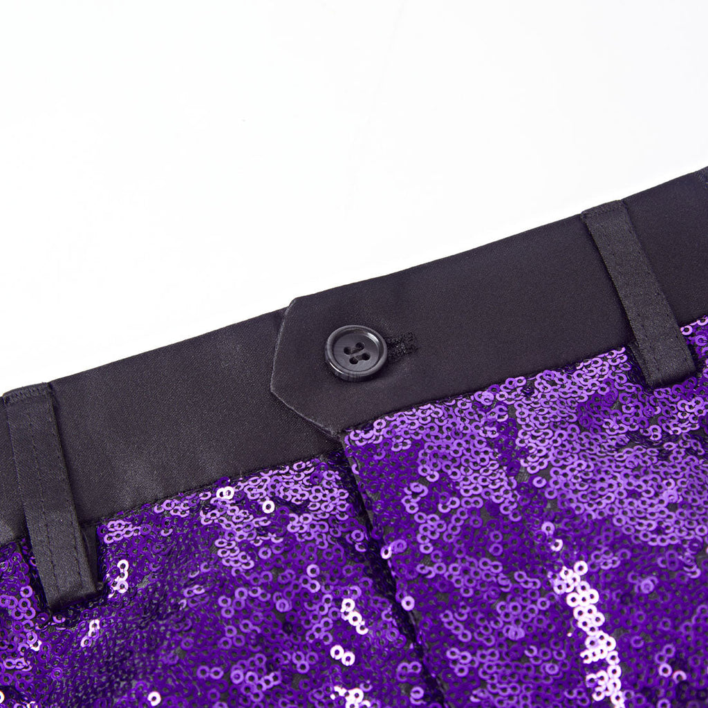 Men's Shiny Luxury Embroidery Pants Purple Black
