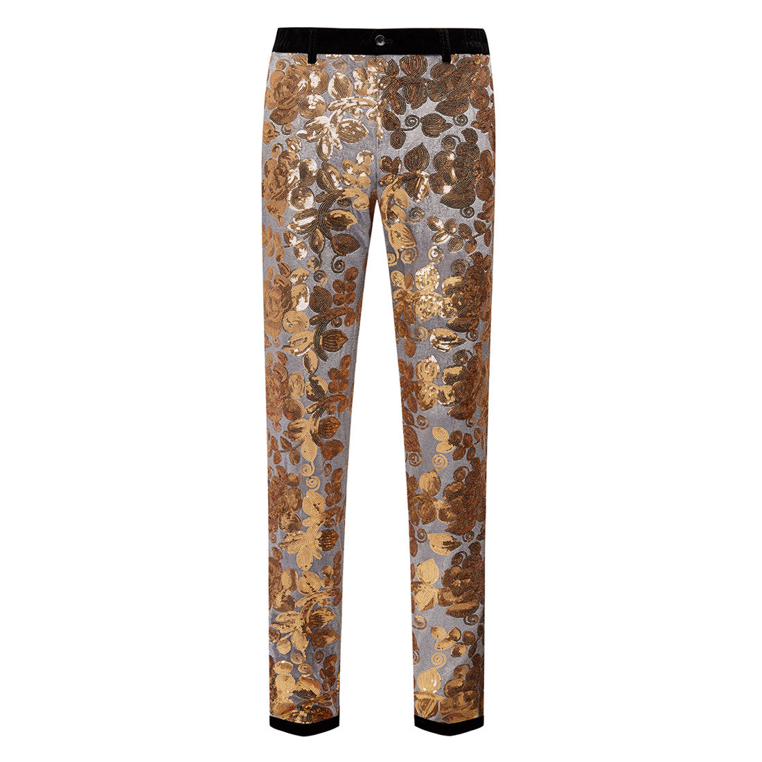 Men's Shiny Luxury Embroidery Pants Gold Gray