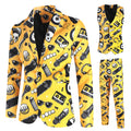 Men's Fashionable Music Festival Suit Vibrant Yellow Skull Patterned