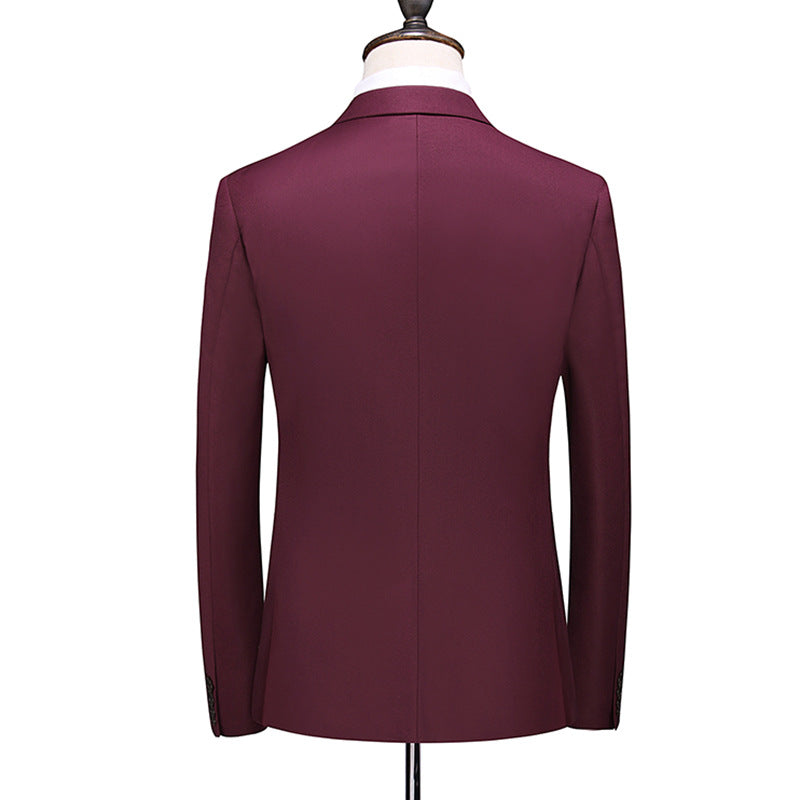 Men’s 3-Piece Double-breasted Classic Business Burgundy Suit