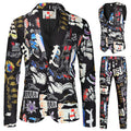 Men's 3-Piece Fashion Portrait Graffiti Print Casual Suit