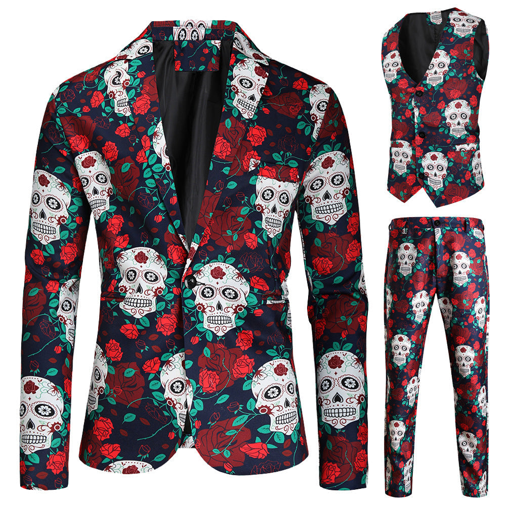 Men's Music Festival Suit Vibrant Skull Patterned
