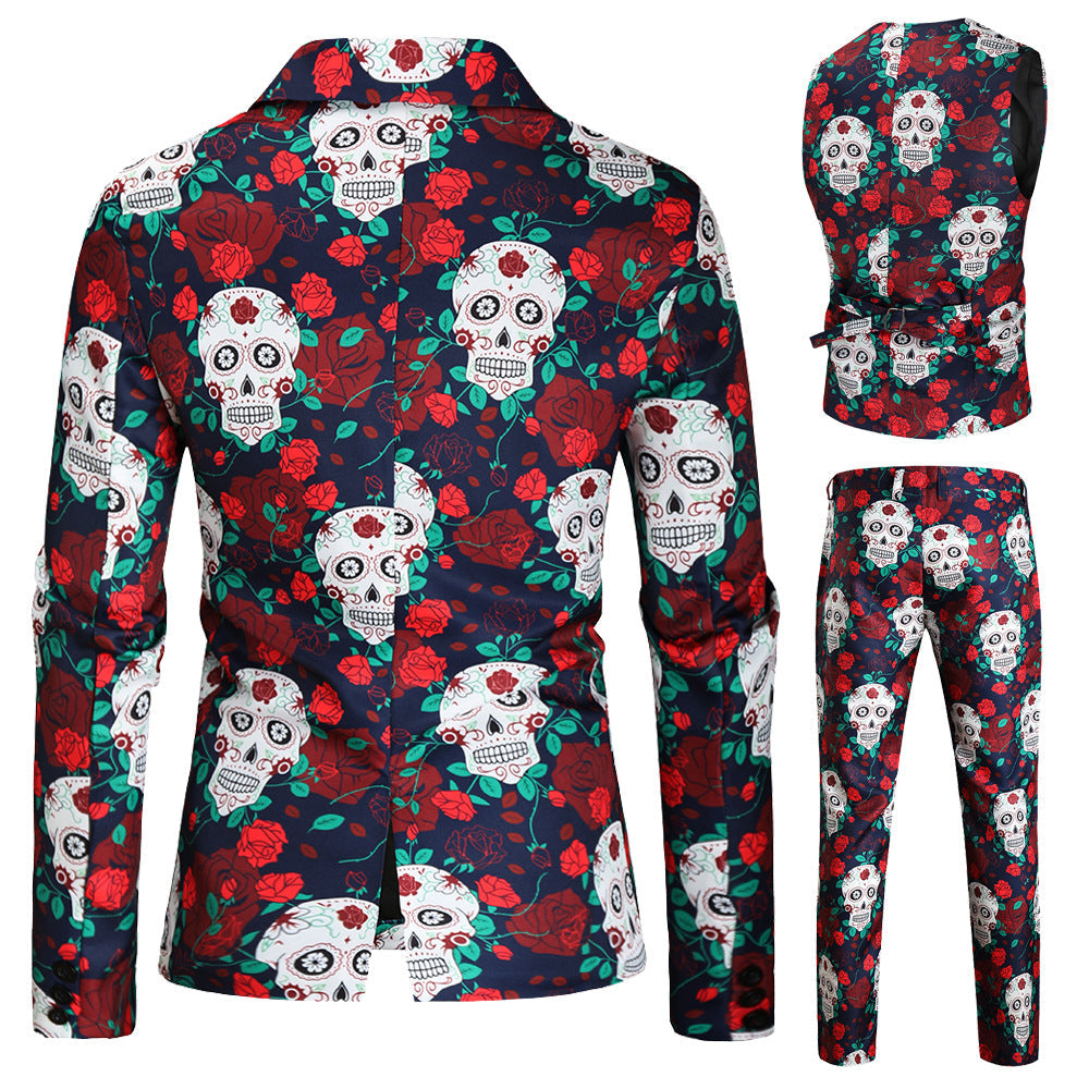 Men's Music Festival Suit Vibrant Skull Patterned
