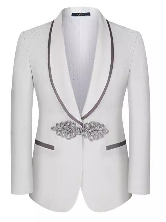 Men's 3-Piece Shawl Lapel Floral Jacquard White Tuxedo