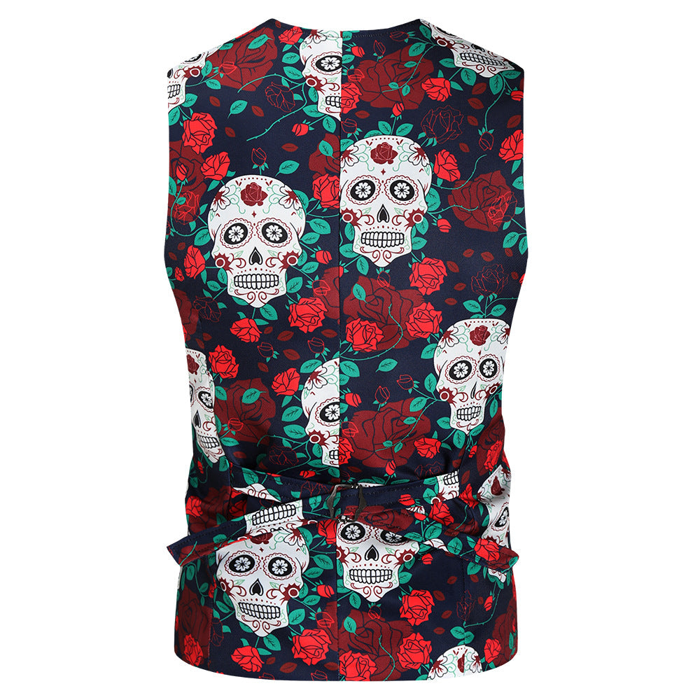 Men's Music Festival Suit Vibrant Skull Patterned