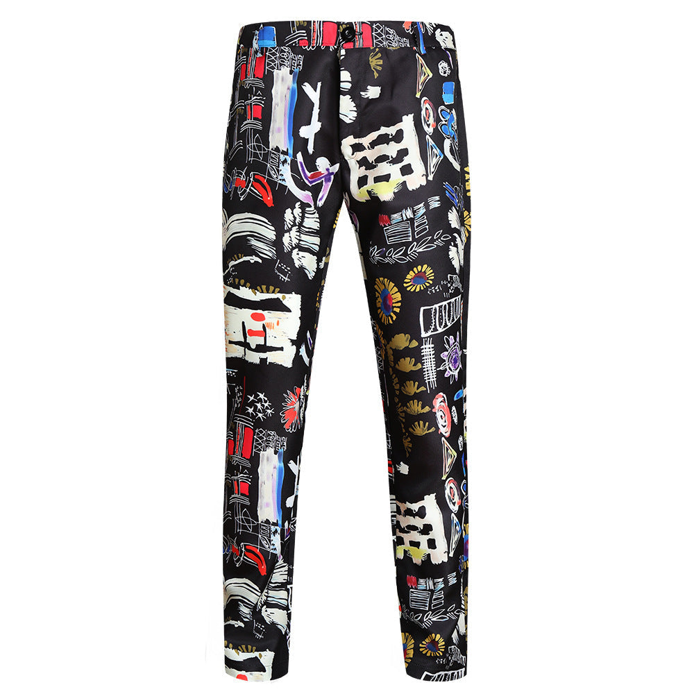 Men's 3-Piece Fashion Portrait Graffiti Print Casual Suit