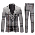 Men's 3-Piece Modern Plaid Design Light Gray Tuxedo