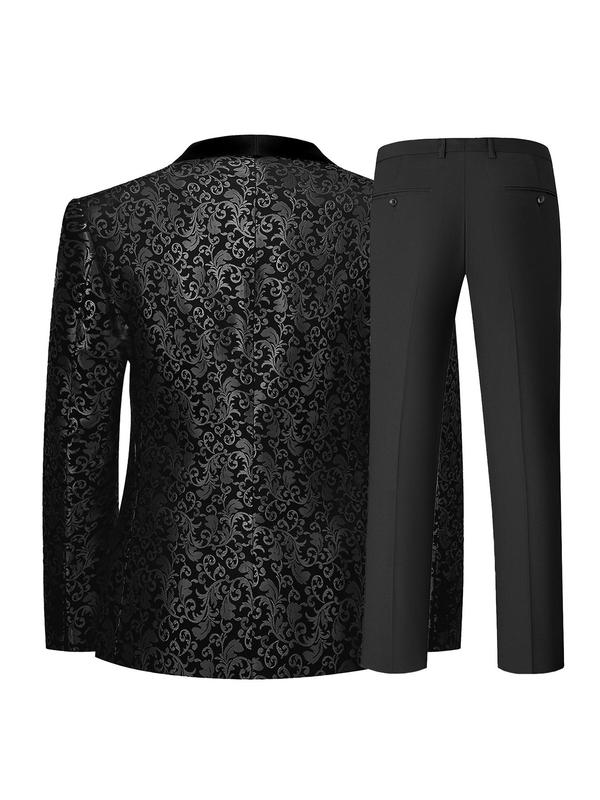 Men's Floral Print Button Front Suit Set, Long Sleeve Blazer & Pants Two-Piece Set for Formal Party Wedding Guest, Fashion Men's Clothing for All Seasons