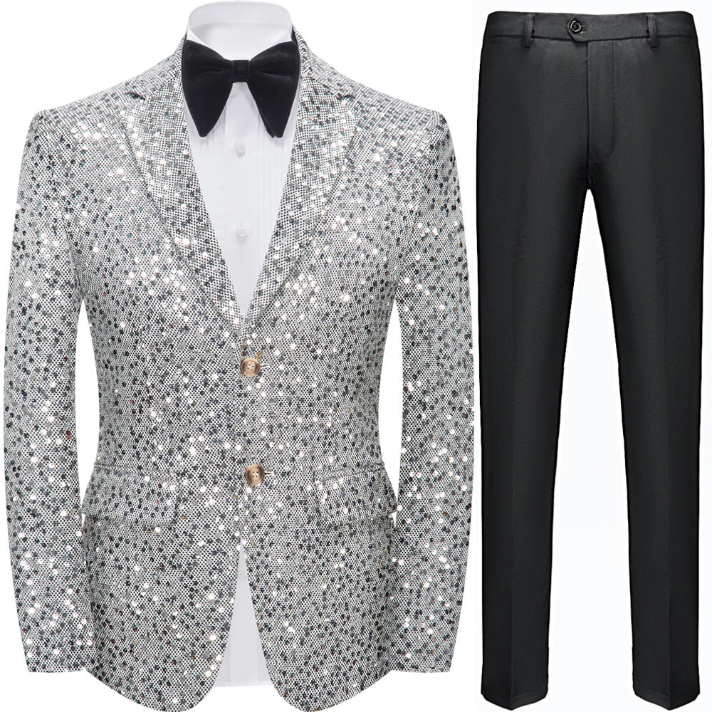 Men's Silver Sequin Polka Dot Silver Jacket