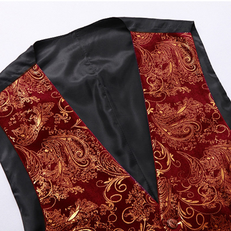 Men's Metallic Printed Vest Red-Gold