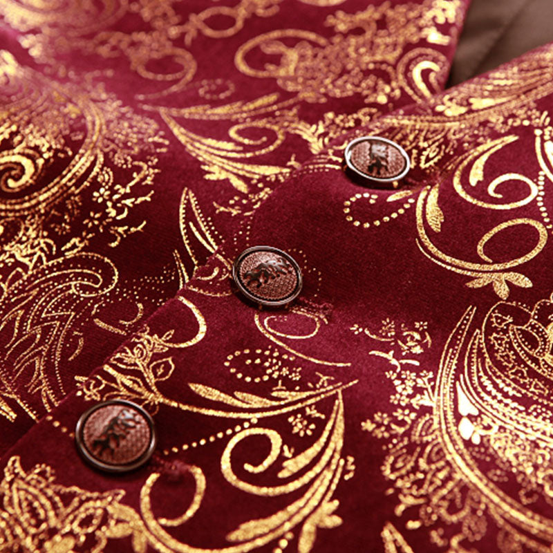 Men's Metallic Printed Vest Red-Gold