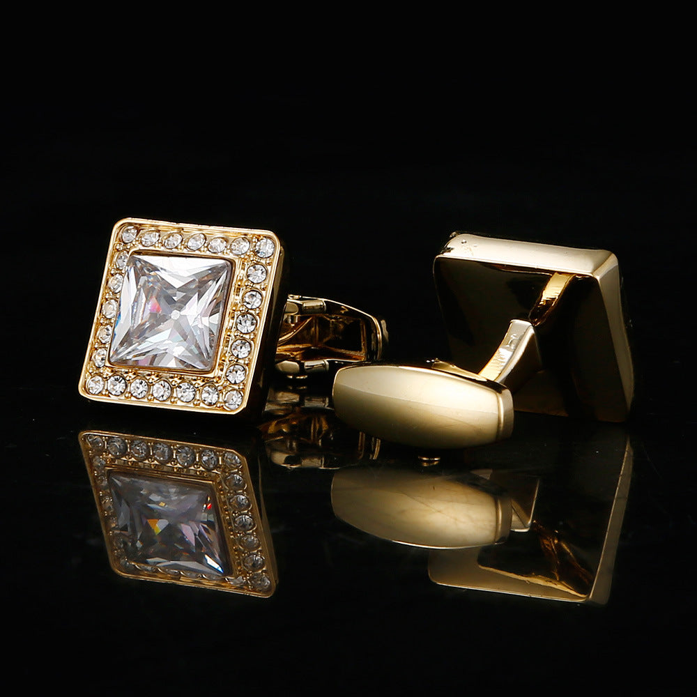 Gold Square Zirconia Full Diamond Crystal Cufflinks