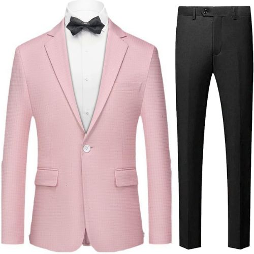 Men's 2-Piece Slim Fit Plaid Sequin Pink Suit