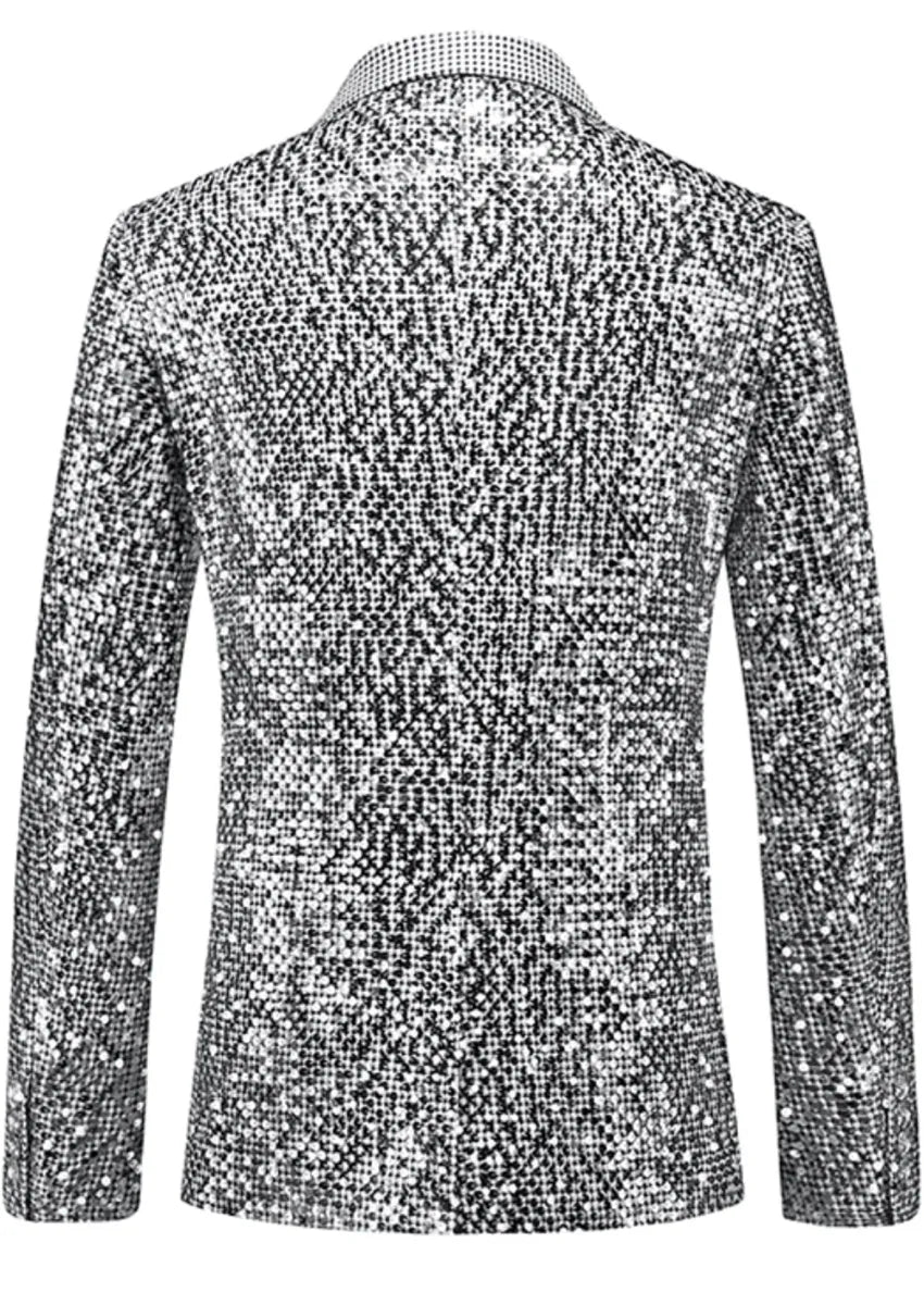 Men's All-over Metallic Silver Sequin Suit Jacket