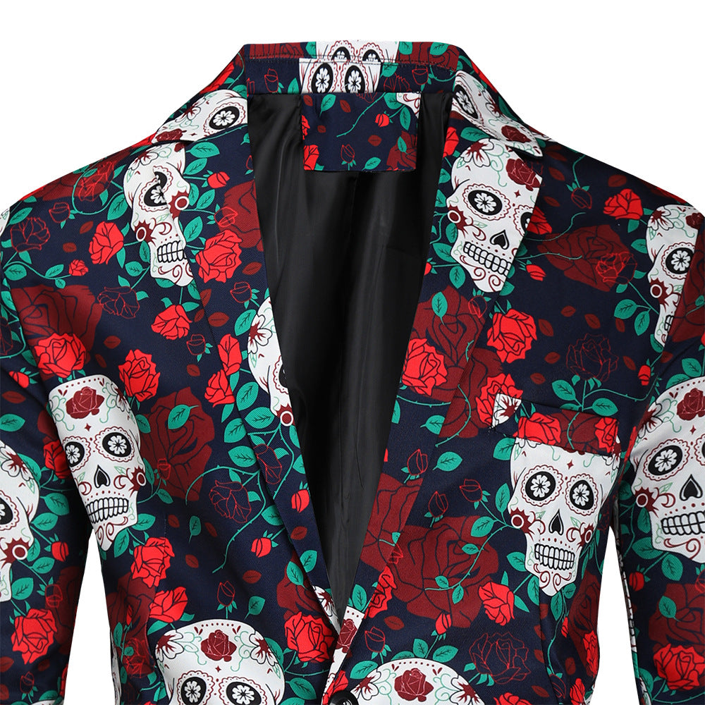 Men's Music Festival Suit Vibrant Skull Patterned