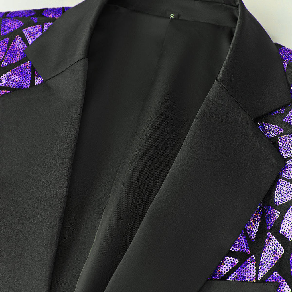 Men's Sequin Geometric Mosaic Dark Purple Tuxedo