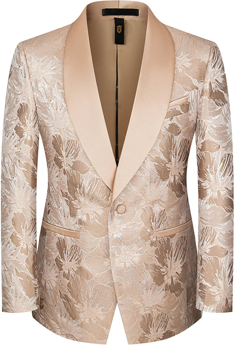 Men's 3-Piece Gold Jacquard Champagne Wedding Tuxedo