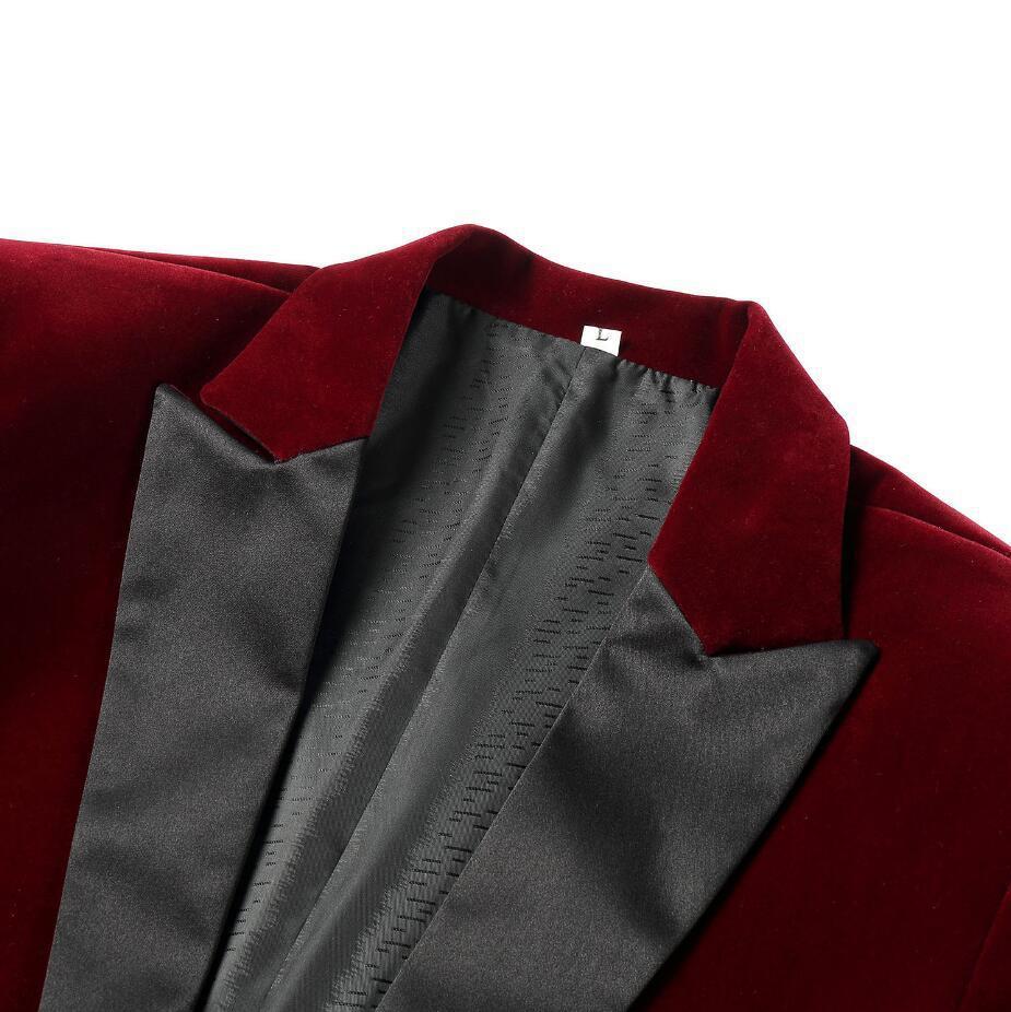 Men's 2-Piece Peak Lapel Burgundy Velvet Tuxedo