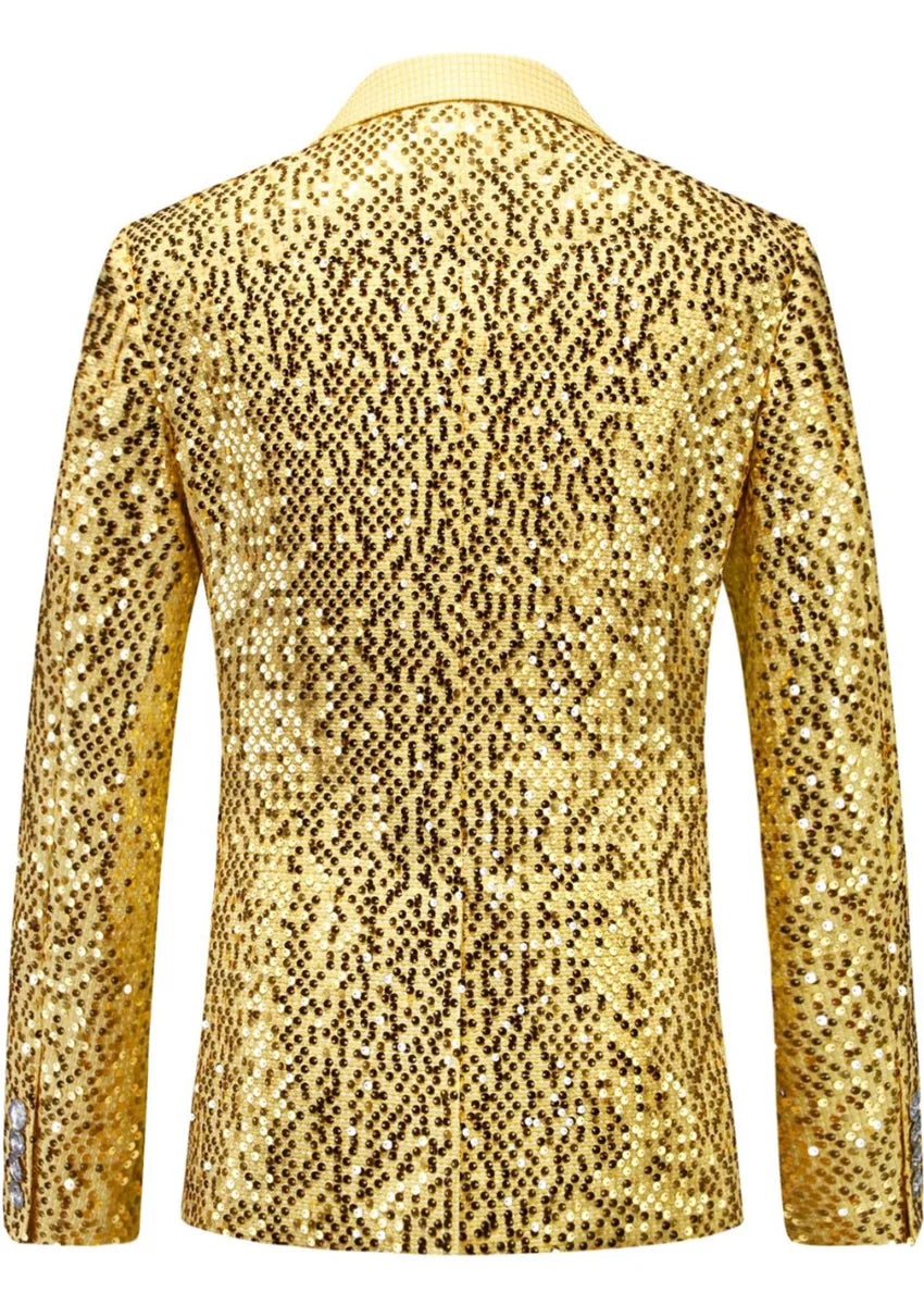 Men's All-over Metallic Gold Sequin Suit Jacket