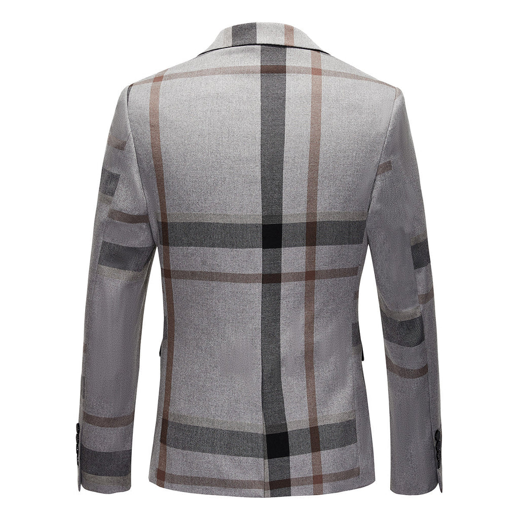 Men's 3-Piece Modern Plaid Design Light Gray Tuxedo