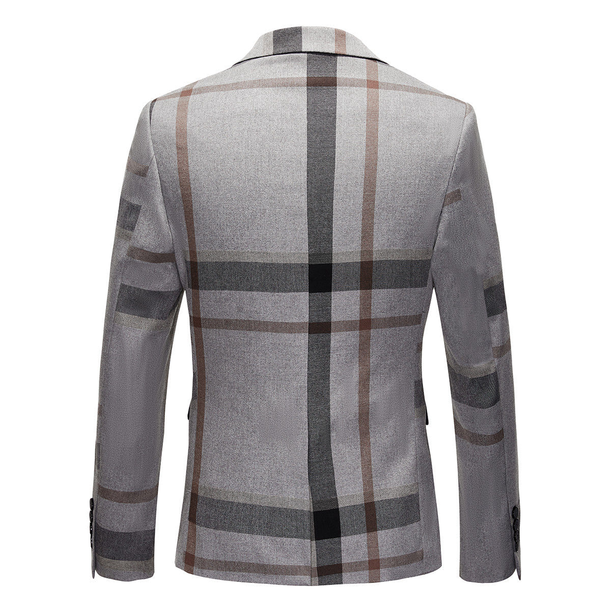 Men's 3-Piece Modern Plaid Design Light Gray Tuxedo