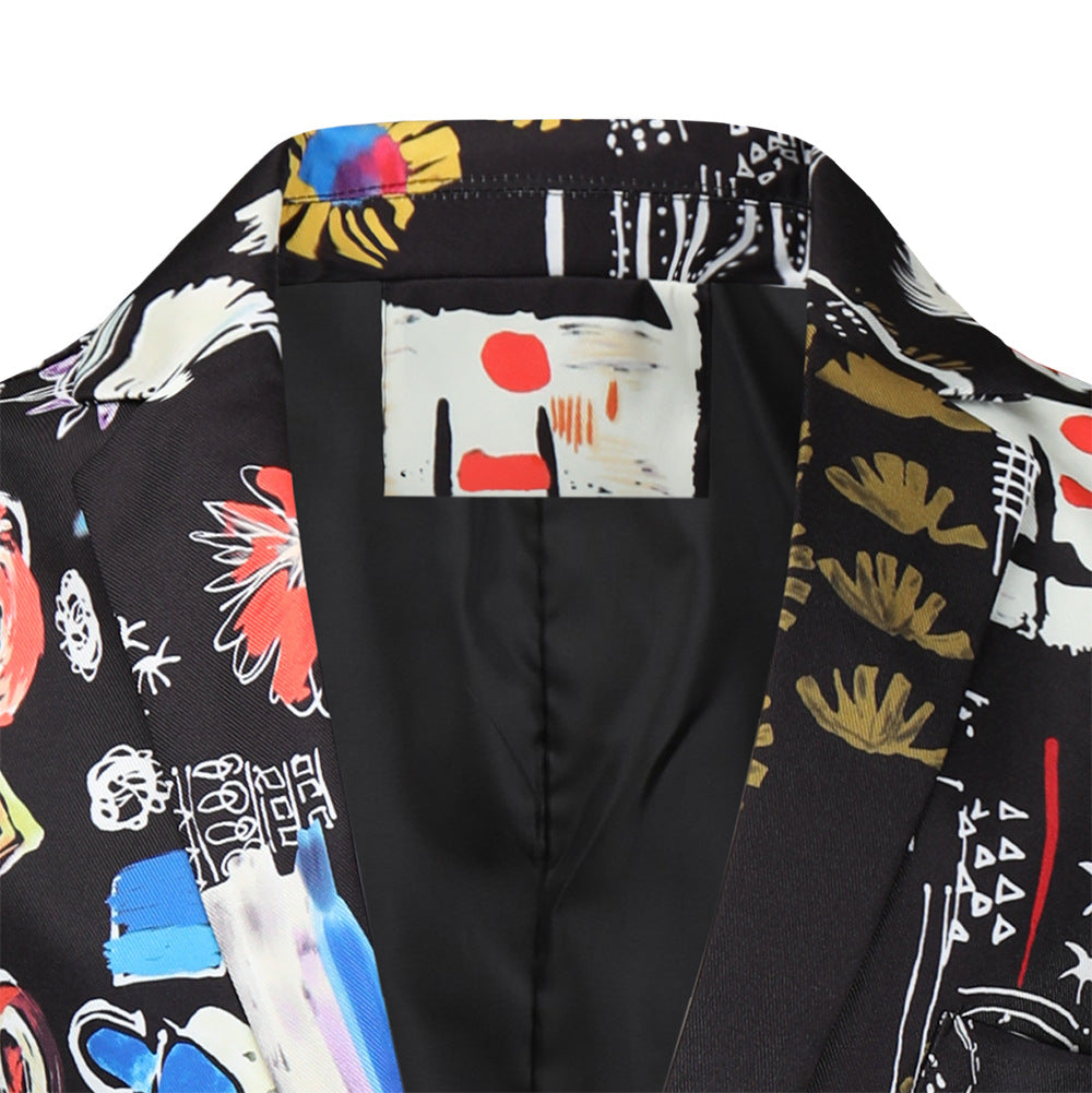 Men's 3-Piece Fashion Portrait Graffiti Print Casual Suit