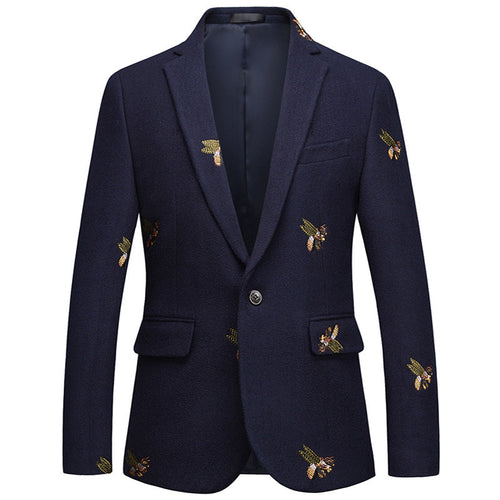 Men's Flying Bee Embroidery Navy Blue Tuxedo