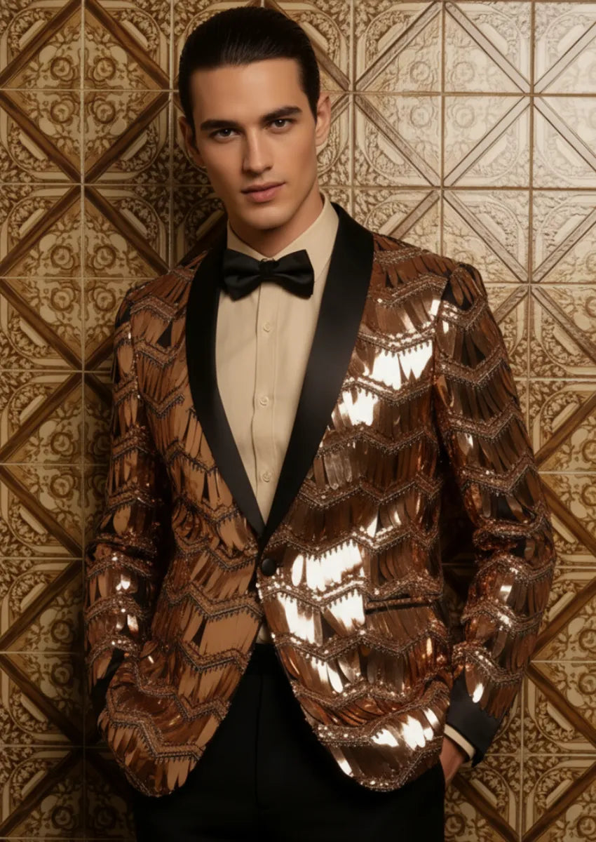 Men's Fashion Fringed Sequin Tassels Rose Gold Blazer