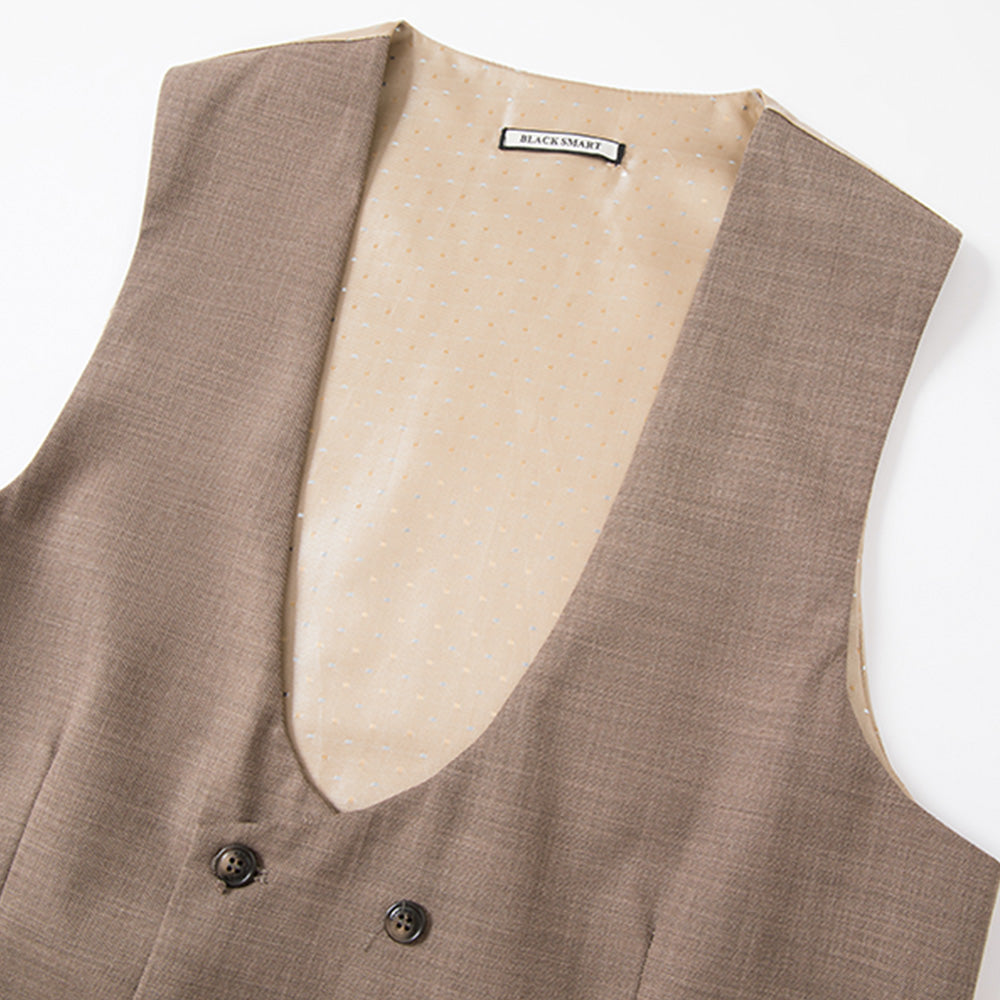 Men's 3-Piece One Button Fashionable Plaid Brown Suit