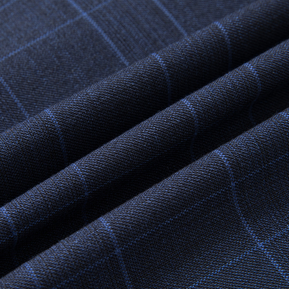 Men's 3-Piece One Button Fashionable Plaid Navy Suit