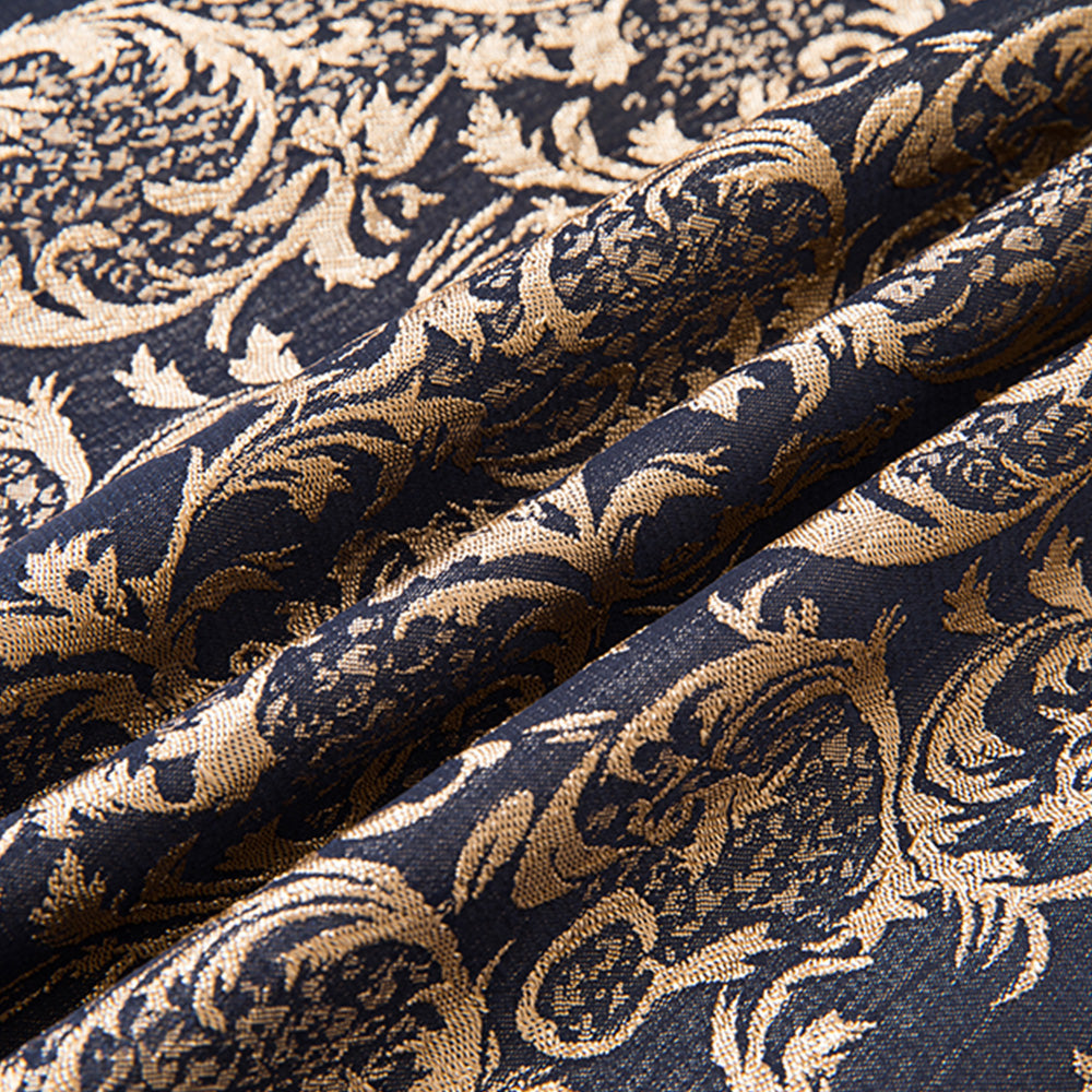 Men's 3-Piece Vintage Style Gold Damask Jacquard Navy Blue Tuxedo