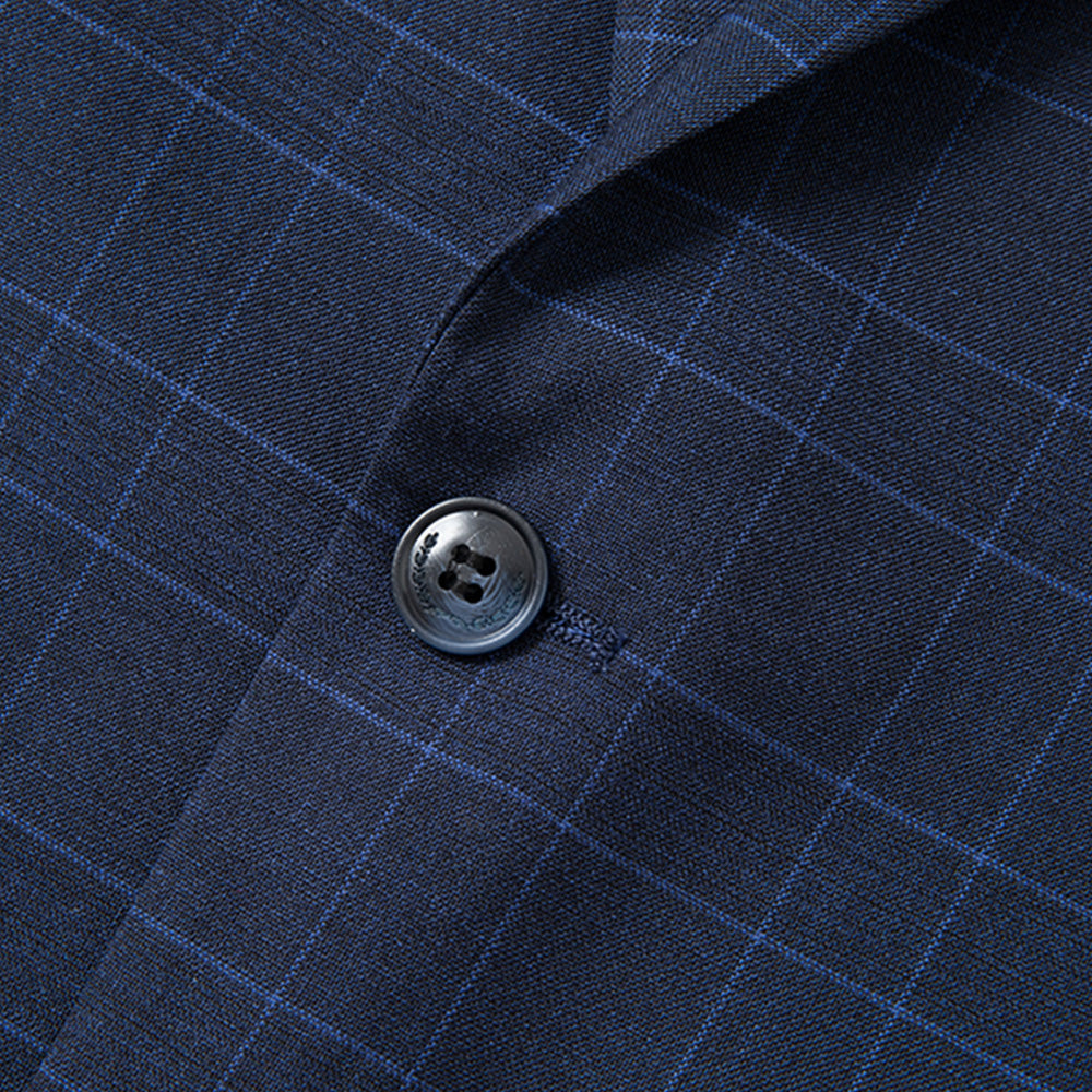 Men's 3-Piece One Button Fashionable Plaid Navy Suit