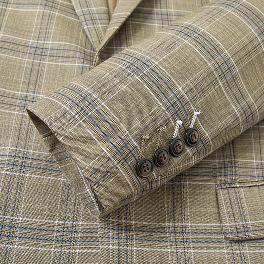 Men's 3-Piece One Button Fashionable Plaid Brown Suit