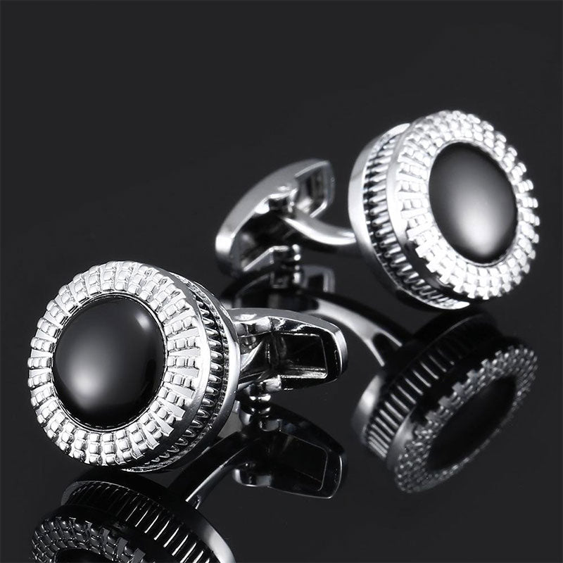 Round Silver And Black Two-Tone Cufflinks