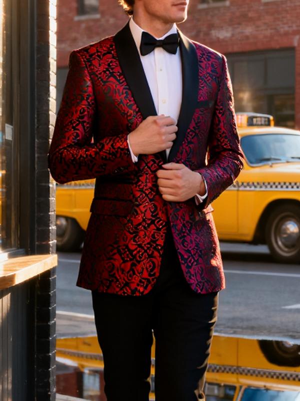 Men's Floral Print Button Front Suit Set, Long Sleeve Blazer & Pants Two-Piece Set for Formal Party Wedding Guest, Fashion Men's Clothing for All Seasons