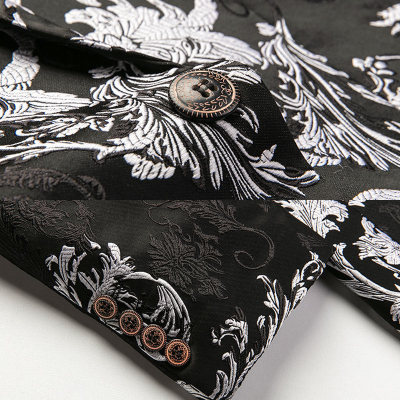 Men's Fashion Silver Peony Jacquard Black Blazer