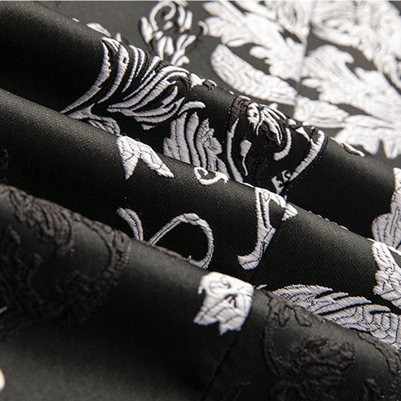 Men's Fashion Silver Peony Jacquard Black Jacket