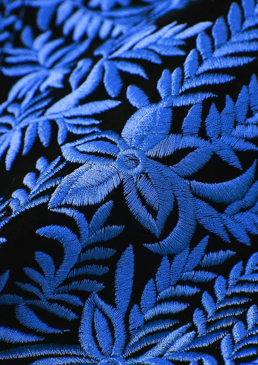 Men's Luxurious Navy Embroidery Black Velvet Tuxedo