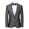 Men's Peak Lapel Woven Black and Silver Plaid Tuxedo