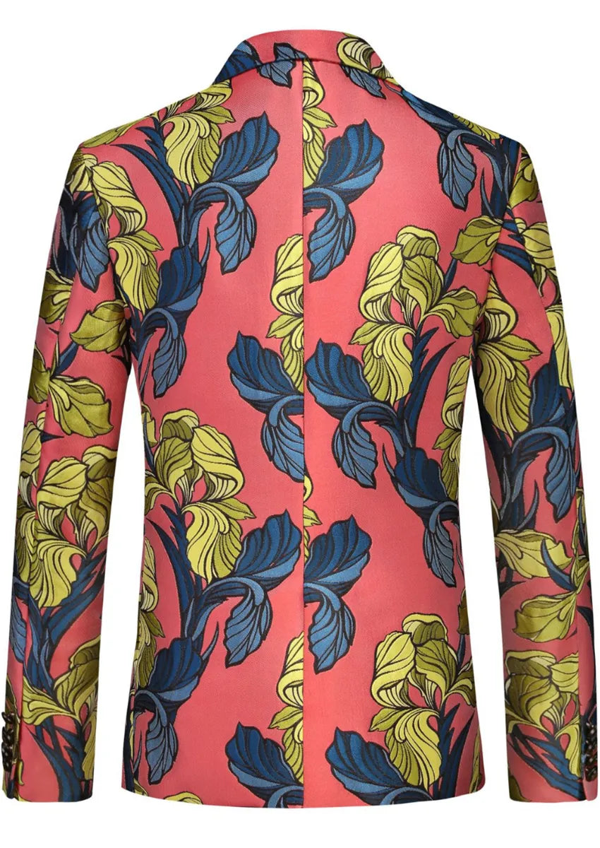 Men's One Button Floral Jacquard Watermelon Red Suit Jacket