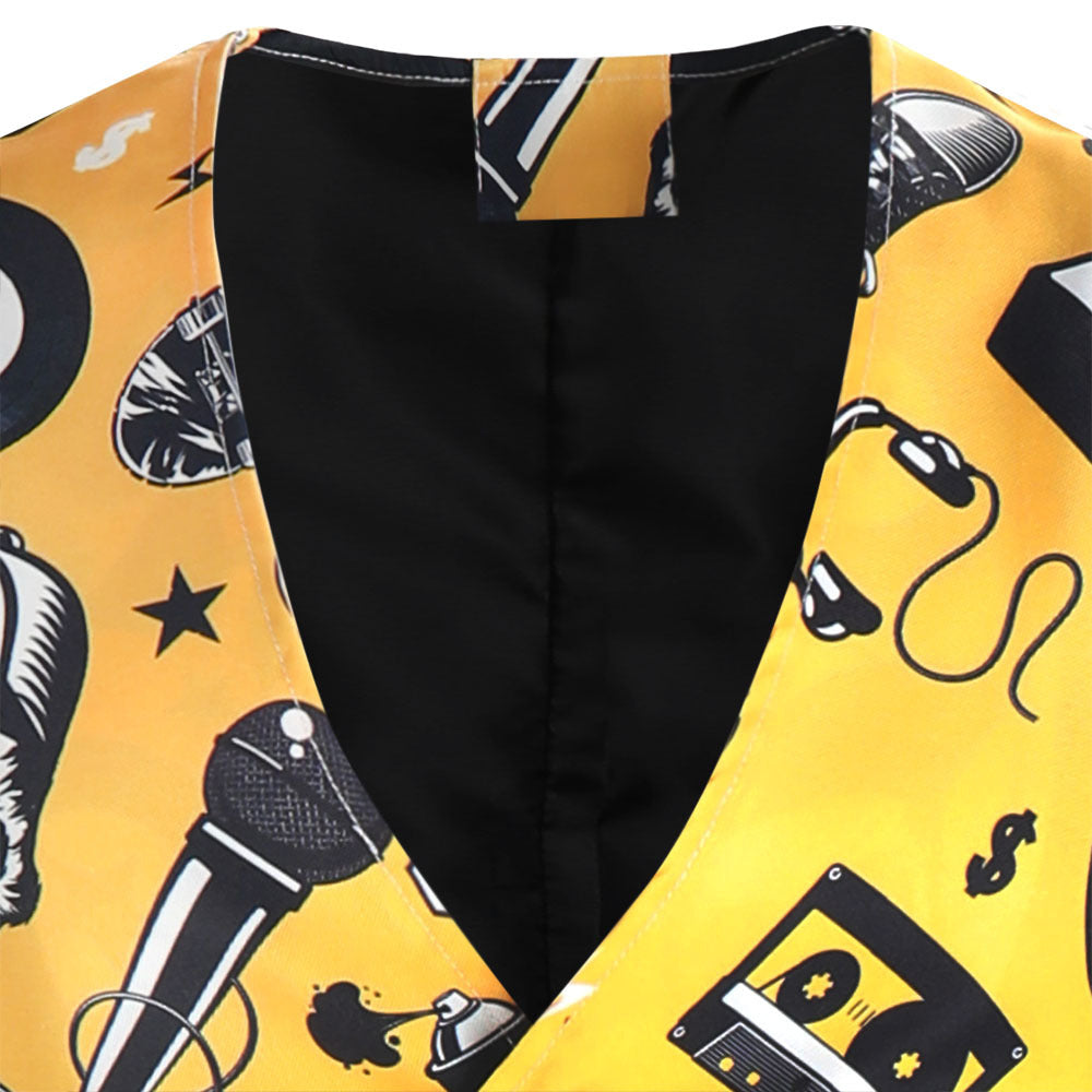 Men's Fashionable Music Festival Suit Vibrant Yellow Skull Patterned
