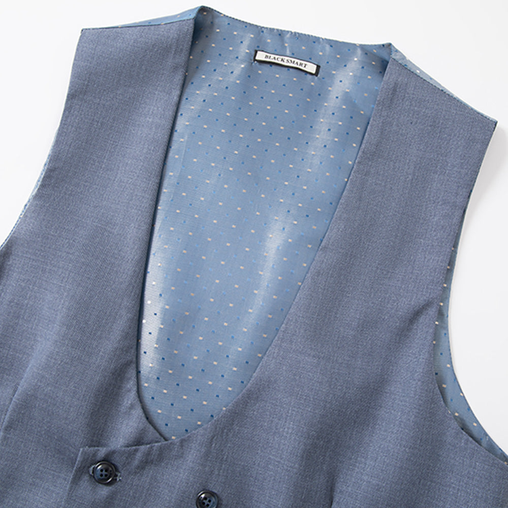 Men's 3-Piece One Button Fashionable Plaid Grayish Blue Suit