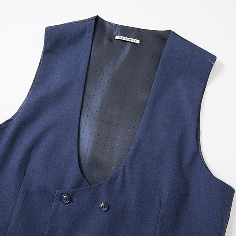 Men's 3-Piece One Button Fashionable Plaid Navy Suit