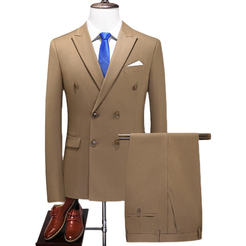 Men’s 3-Piece Double-breasted Classic Business Brown Suit