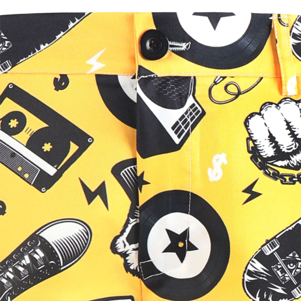 Men's Fashionable Music Festival Suit Vibrant Yellow Skull Patterned