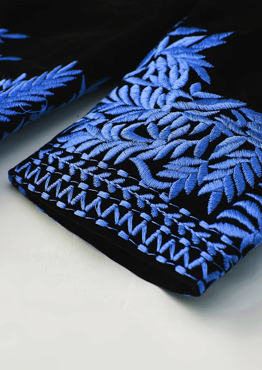 Men's Luxurious Navy Embroidery Black Velvet Tuxedo